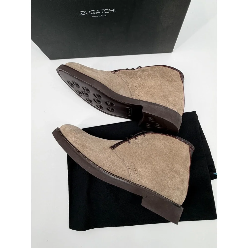 Bugatchi Chukka Boots Men 8 Tan Suede Leather Lace Up Made in Italy Desert Boots